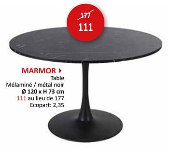 Promotions Marmor table - Produit maison - Weba - Valide de 27/03/2024 à 16/05/2024 chez Weba