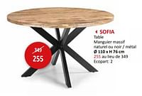 Promotions Sofia table - Produit maison - Weba - Valide de 27/03/2024 à 16/05/2024 chez Weba
