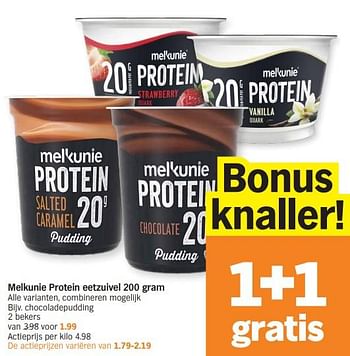 Promoties Melkunie protein eetzuivel chocoladepudding - Melkunie - Geldig van 15/04/2024 tot 21/04/2024 bij Albert Heijn