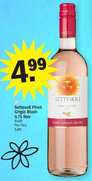Promotions Settesoli pinot grigio blush - Vins rosé - Valide de 15/04/2024 à 21/04/2024 chez Albert Heijn