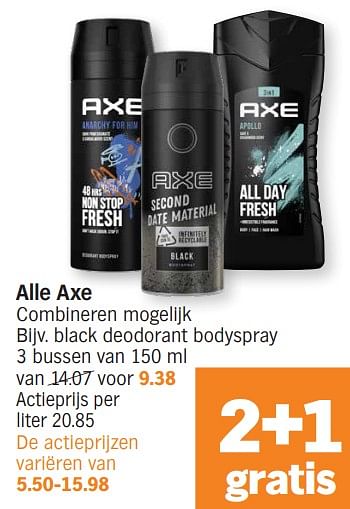 Promoties Black deodorant bodyspray - Axe - Geldig van 15/04/2024 tot 21/04/2024 bij Albert Heijn