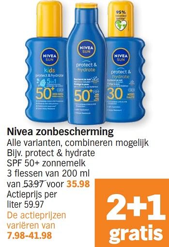 Promoties Protect + hydrate spf 50+ zonnemelk - Nivea - Geldig van 15/04/2024 tot 21/04/2024 bij Albert Heijn