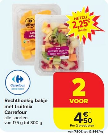 Promoties Rechthoekig bakje met fruitmix carrefour - Huismerk - Carrefour Express - Geldig van 17/04/2024 tot 23/04/2024 bij Carrefour Express