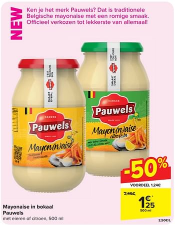 Promotions Mayonaise in bokaal pauwels - Pauwels - Valide de 17/04/2024 à 29/04/2024 chez Carrefour