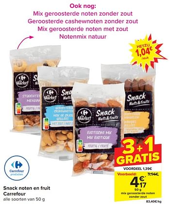 Promoties Mix geroosterde noten zonder zout - Huismerk - Carrefour  - Geldig van 17/04/2024 tot 29/04/2024 bij Carrefour