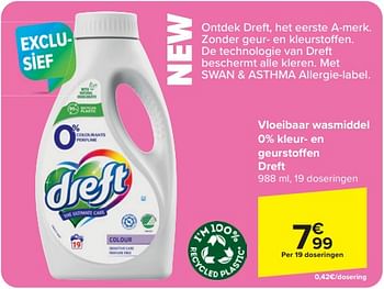 Promotions Vloeibaar wasmiddel 0% kleur en geurstoffen dreft - Dreft - Valide de 17/04/2024 à 29/04/2024 chez Carrefour