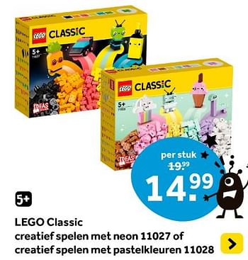 Promotions Lego classic creatief spelen met neon 11027 of creatief spelen met pastelkleuren 11028 - Lego - Valide de 12/04/2024 à 28/04/2024 chez Intertoys