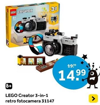 Promoties Lego creator 3-in-1 retro fotocamera 31147 - Lego - Geldig van 12/04/2024 tot 28/04/2024 bij Intertoys