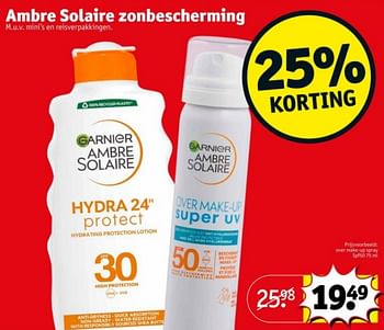 Promoties Ambre solaire zon bescherming over make-up spray spf50 - Garnier - Geldig van 16/04/2024 tot 21/04/2024 bij Kruidvat
