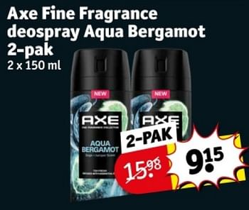 Promoties Axe fine fragrance deospray aqua bergamot - Axe - Geldig van 16/04/2024 tot 21/04/2024 bij Kruidvat