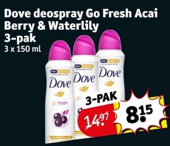 Promotions Dove deospray go fresh acai berry + waterlily - Dove - Valide de 16/04/2024 à 21/04/2024 chez Kruidvat