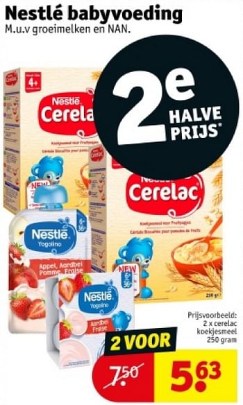 Promotions Nestlé babyvoeding cerelac koekjesmeel - Nestlé - Valide de 16/04/2024 à 21/04/2024 chez Kruidvat
