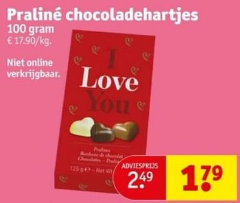 Promotions Praliné chocoladehartjes - Produit maison - Kruidvat - Valide de 16/04/2024 à 21/04/2024 chez Kruidvat