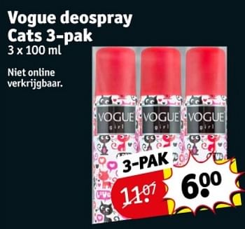 Promoties Vogue deospray cats - Vogue - Geldig van 16/04/2024 tot 21/04/2024 bij Kruidvat