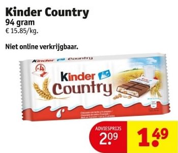Promotions Kinder country - Kinder - Valide de 16/04/2024 à 21/04/2024 chez Kruidvat