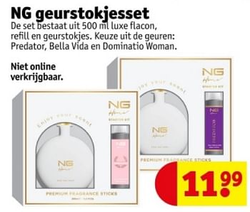 Promotions Ng geurstokjesset - NG Perfumes - Valide de 16/04/2024 à 21/04/2024 chez Kruidvat