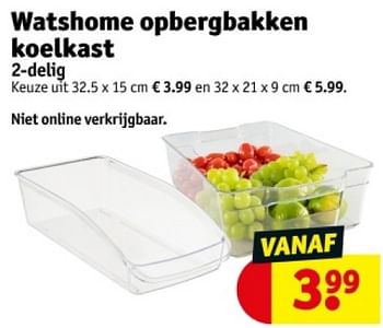 Promoties Watshome opbergbakken koelkast - Watshome - Geldig van 16/04/2024 tot 21/04/2024 bij Kruidvat