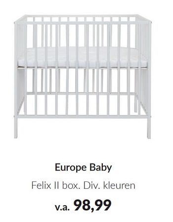 Promotions Europe baby felix ii box - Europe baby - Valide de 09/04/2024 à 13/05/2024 chez BabyPark