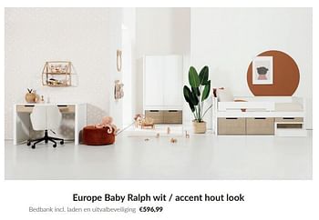 Promotions Europe baby ralph wit - accent hout look bedbank incl. laden en uitvalbeveiliging - Europe baby - Valide de 09/04/2024 à 13/05/2024 chez BabyPark