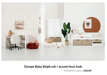 Promoties Europe baby ralph wit - accent hout look kledingkast 2-deurs - Europe baby - Geldig van 09/04/2024 tot 13/05/2024 bij BabyPark