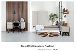 Kidsmill sixties oatmeal - walnoot kledingkast 3-deurs