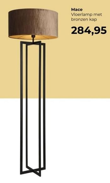 Promoties Mace vloerlamp met bronzen kap - Huismerk - Lampidee - Geldig van 01/04/2024 tot 31/05/2024 bij Lampidee