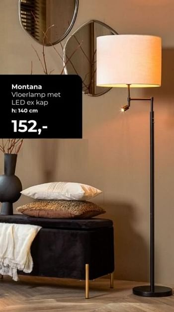 Promoties Montana vloerlamp met led ex kap - Huismerk - Lampidee - Geldig van 01/04/2024 tot 31/05/2024 bij Lampidee
