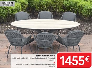 Promotions Set de jardin edison 1 table ovale + 6 chaises triton - Garden Impressions - Valide de 04/04/2024 à 30/06/2024 chez HandyHome