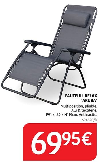 Promotions Fauteuil relax aruba - Produit Maison - HandyHome - Valide de 04/04/2024 à 30/06/2024 chez HandyHome
