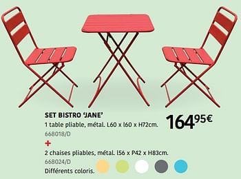 Promoties Set bistro jane 1 table pliable + 2 chaises pliables - Huismerk - HandyHome - Geldig van 04/04/2024 tot 30/06/2024 bij HandyHome