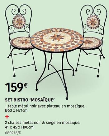 Promoties Set bistro mosaïque 1 table métal + 2 chaises métal - Huismerk - HandyHome - Geldig van 04/04/2024 tot 30/06/2024 bij HandyHome
