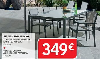 Promotions Set de jardin milano 1 table alu + verre + 6 chaises chronos - Produit Maison - HandyHome - Valide de 04/04/2024 à 30/06/2024 chez HandyHome