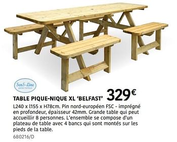 Promoties Table pique-nique xl belfast - Sens-Line - Geldig van 04/04/2024 tot 30/06/2024 bij HandyHome