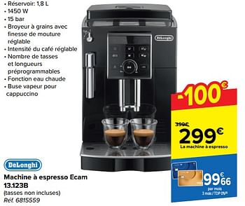 Promoties Delonghi machine à espresso ecam 13.123b - Delonghi - Geldig van 10/04/2024 tot 22/04/2024 bij Carrefour