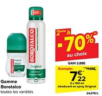 Promotions Déodorant en spray original - Borotalco - Valide de 10/04/2024 à 22/04/2024 chez Carrefour