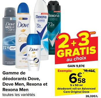 Promoties Déodorant roll-on advanced care original dove - Dove - Geldig van 10/04/2024 tot 22/04/2024 bij Carrefour
