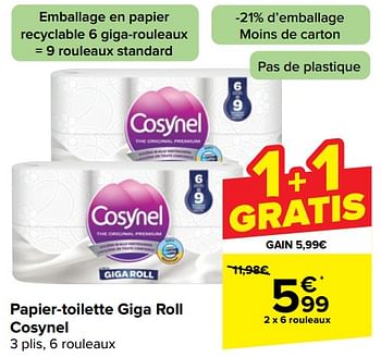 Promoties Papier-toilette giga roll cosynel - Cosynel - Geldig van 10/04/2024 tot 22/04/2024 bij Carrefour
