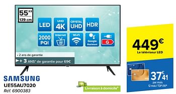 Promotions Samsung téléviseur led ue55au7020 - Samsung - Valide de 10/04/2024 à 22/04/2024 chez Carrefour