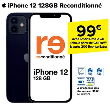 Promoties Apple iphone 12 128gb reconditionné - Apple - Geldig van 10/04/2024 tot 22/04/2024 bij Carrefour