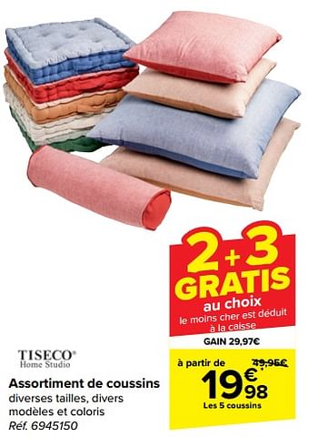 Promotions Assortiment de coussins - Tiseco - Valide de 10/04/2024 à 22/04/2024 chez Carrefour