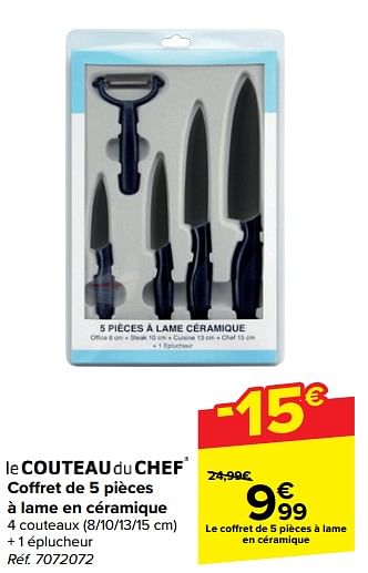 Promoties Coffret de 5 pièces à lame en céramique - Le Couteau du Chef - Geldig van 10/04/2024 tot 22/04/2024 bij Carrefour