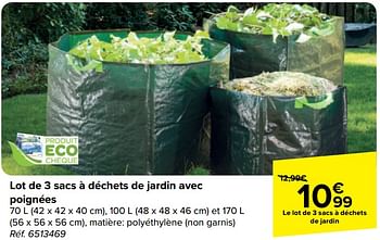 Promoties Lot de 3 sacs à déchets de jardin avec poignées - Huismerk - Carrefour  - Geldig van 10/04/2024 tot 22/04/2024 bij Carrefour