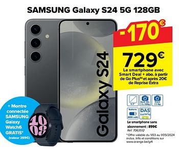 Promoties Samsung galaxy s24 5g 128gb - Samsung - Geldig van 10/04/2024 tot 22/04/2024 bij Carrefour