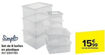 Promoties Set de 8 boîtes en plastique - Simple - Geldig van 10/04/2024 tot 22/04/2024 bij Carrefour