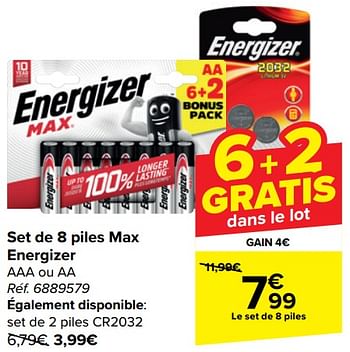 Promotions Set de 8 piles max energizer - Energizer - Valide de 10/04/2024 à 22/04/2024 chez Carrefour