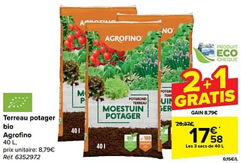 Promoties Terreau potager bio agrofino - Agrofino - Geldig van 10/04/2024 tot 22/04/2024 bij Carrefour