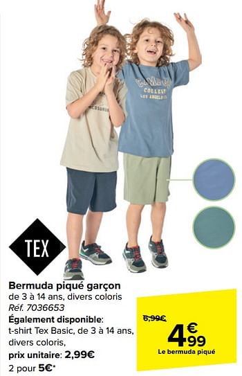 Promoties Bermuda piqué garçon - Tex - Geldig van 10/04/2024 tot 22/04/2024 bij Carrefour