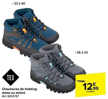Promotions Chaussures de trekking dame ou enfant - Tex - Valide de 10/04/2024 à 22/04/2024 chez Carrefour