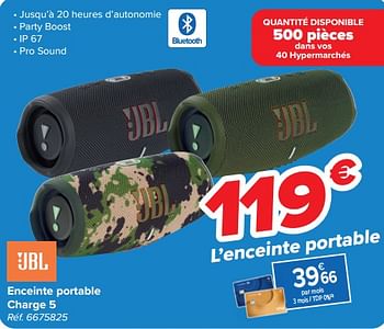 Promotions Enceinte portable charge 5 - JBL - Valide de 10/04/2024 à 22/04/2024 chez Carrefour