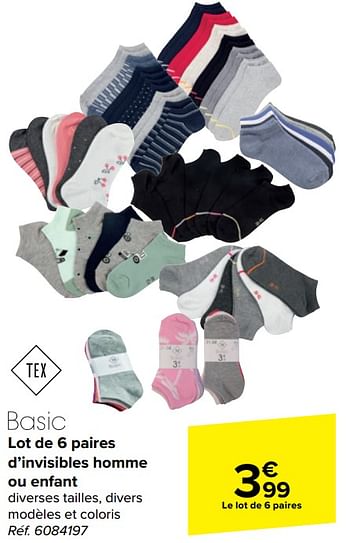 Promotions Lot de 6 paires d’invisibles homme ou enfant - Tex - Valide de 10/04/2024 à 22/04/2024 chez Carrefour